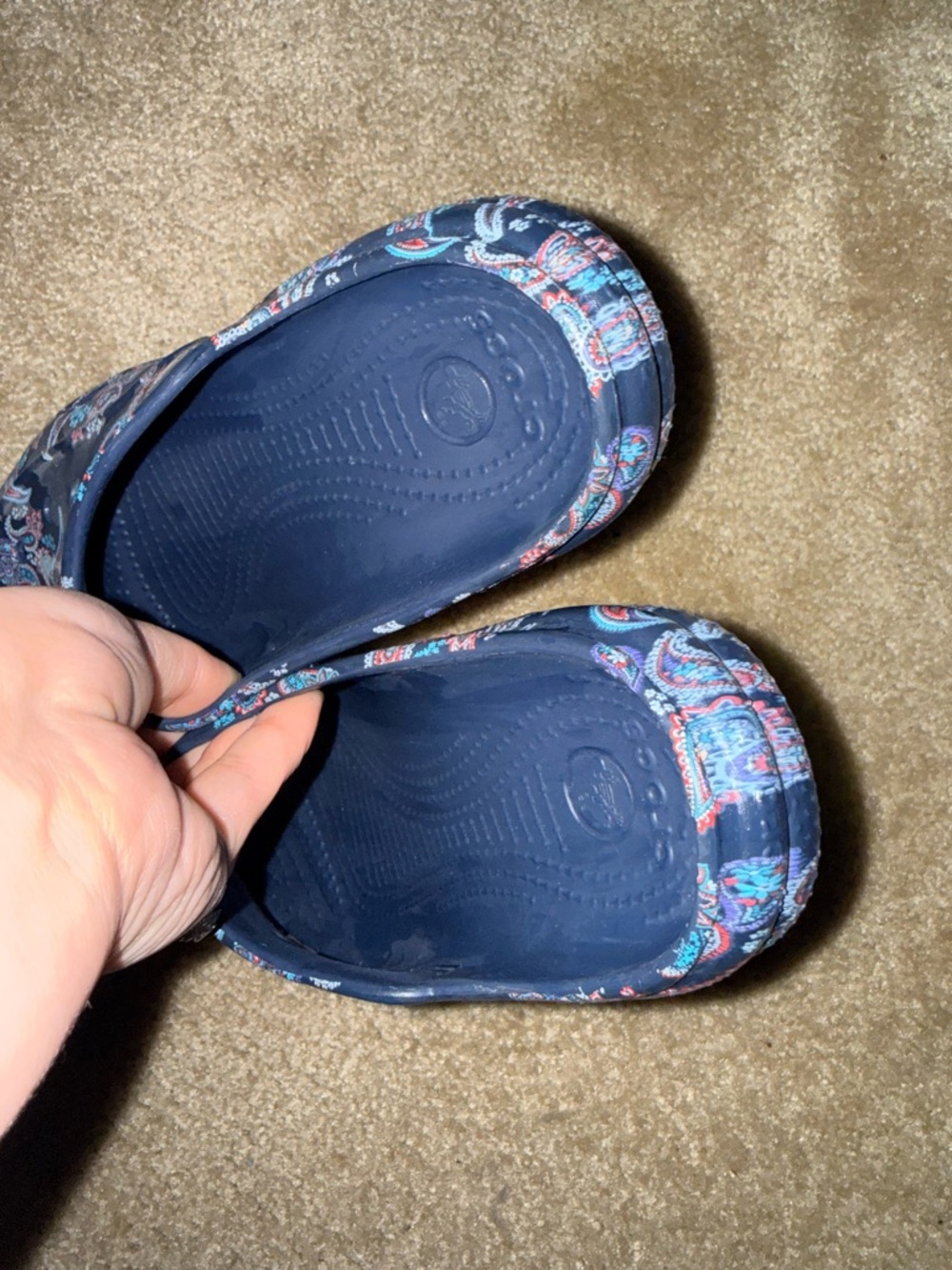 CROCS Navy Paisley Slip-On Clogs - Picture 4 of 5